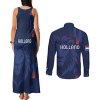 Netherlands Football Couples Matching Tank Maxi Dress and Long Sleeve Button Shirt Lion Head Simply Het Nederlands Elftal