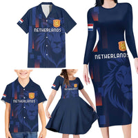 Netherlands Football Family Matching Long Sleeve Bodycon Dress and Hawaiian Shirt Lion Head Simply Het Nederlands Elftal