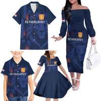 Netherlands Football Family Matching Off The Shoulder Long Sleeve Dress and Hawaiian Shirt Lion Head Simply Het Nederlands Elftal