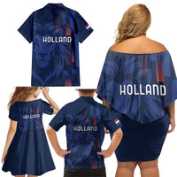 Netherlands Football Family Matching Off Shoulder Short Dress and Hawaiian Shirt Lion Head Simply Het Nederlands Elftal