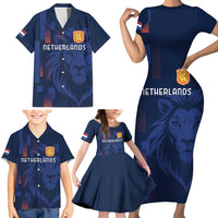 Netherlands Football Family Matching Short Sleeve Bodycon Dress and Hawaiian Shirt Lion Head Simply Het Nederlands Elftal
