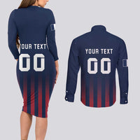 Custom France Football Couples Matching Long Sleeve Bodycon Dress and Long Sleeve Button Shirt Les Bleus Gallic Rooster