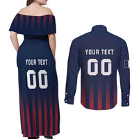 Custom France Football Couples Matching Off Shoulder Maxi Dress and Long Sleeve Button Shirt Les Bleus Gallic Rooster