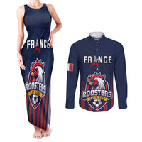 Custom France Football Couples Matching Tank Maxi Dress and Long Sleeve Button Shirt Les Bleus Gallic Rooster