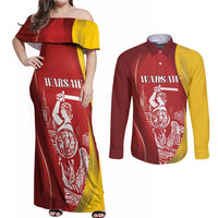 Warsaw Capital of Poland Personalized Couples Matching Off Shoulder Maxi Dress and Long Sleeve Button Shirt Syrenka Warszawska Sporty Style