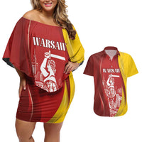 Warsaw Capital of Poland Personalized Couples Matching Off Shoulder Short Dress and Hawaiian Shirt Syrenka Warszawska Sporty Style