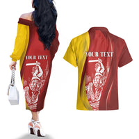 Warsaw Capital of Poland Personalized Couples Matching Off The Shoulder Long Sleeve Dress and Hawaiian Shirt Syrenka Warszawska Sporty Style