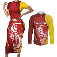Warsaw Capital of Poland Personalized Couples Matching Short Sleeve Bodycon Dress and Long Sleeve Button Shirt Syrenka Warszawska Sporty Style