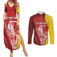 Warsaw Capital of Poland Personalized Couples Matching Summer Maxi Dress and Long Sleeve Button Shirt Syrenka Warszawska Sporty Style