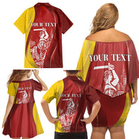 Warsaw Capital of Poland Personalized Family Matching Off Shoulder Short Dress and Hawaiian Shirt Syrenka Warszawska Sporty Style