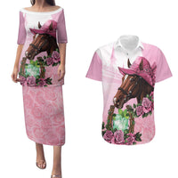 Kentucky Horse Racing Couples Matching Puletasi and Hawaiian Shirt Mint Julep Cocktail