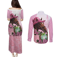 Kentucky Horse Racing Couples Matching Puletasi and Long Sleeve Button Shirt Mint Julep Cocktail
