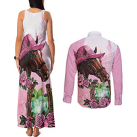 Kentucky Horse Racing Couples Matching Tank Maxi Dress and Long Sleeve Button Shirt Mint Julep Cocktail