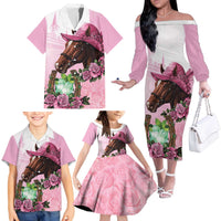 Kentucky Horse Racing Family Matching Off The Shoulder Long Sleeve Dress and Hawaiian Shirt Mint Julep Cocktail