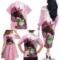 Kentucky Horse Racing Family Matching Off The Shoulder Long Sleeve Dress and Hawaiian Shirt Mint Julep Cocktail