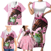 Kentucky Horse Racing Family Matching Short Sleeve Bodycon Dress and Hawaiian Shirt Mint Julep Cocktail