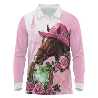 Kentucky Horse Racing Long Sleeve Polo Shirt Mint Julep Cocktail