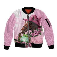 Kentucky Horse Racing Sleeve Zip Bomber Jacket Mint Julep Cocktail