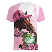 Kentucky Horse Racing Women V-Neck T-Shirt Mint Julep Cocktail
