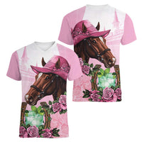 Kentucky Horse Racing Women V-Neck T-Shirt Mint Julep Cocktail