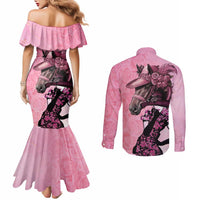 Kentucky Horse Racing Couples Matching Mermaid Dress and Long Sleeve Button Shirt Derby Ladies With Roses