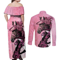 Kentucky Horse Racing Couples Matching Off Shoulder Maxi Dress and Long Sleeve Button Shirt Derby Ladies With Roses