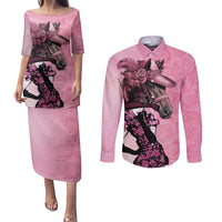 Kentucky Horse Racing Couples Matching Puletasi and Long Sleeve Button Shirt Derby Ladies With Roses