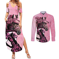 Kentucky Horse Racing Couples Matching Summer Maxi Dress and Long Sleeve Button Shirt Derby Ladies With Roses