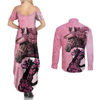 Kentucky Horse Racing Couples Matching Summer Maxi Dress and Long Sleeve Button Shirt Derby Ladies With Roses