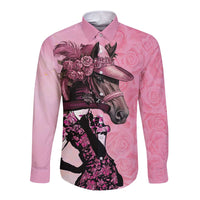 Kentucky Horse Racing Long Sleeve Button Shirt Derby Ladies With Roses