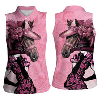 Kentucky Horse Racing Women Sleeveless Polo Shirt Derby Ladies With Roses