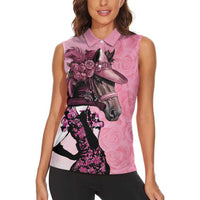 Kentucky Horse Racing Women Sleeveless Polo Shirt Derby Ladies With Roses