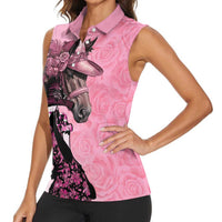 Kentucky Horse Racing Women Sleeveless Polo Shirt Derby Ladies With Roses