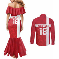 Custom Denmark Football Couples Matching Mermaid Dress and Long Sleeve Button Shirt Danish Dynamite Go Champion