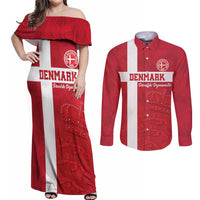 Custom Denmark Football Couples Matching Off Shoulder Maxi Dress and Long Sleeve Button Shirt Danish Dynamite Go Champion