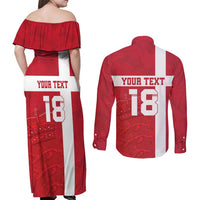Custom Denmark Football Couples Matching Off Shoulder Maxi Dress and Long Sleeve Button Shirt Danish Dynamite Go Champion