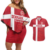Custom Denmark Football Couples Matching Off Shoulder Short Dress and Hawaiian Shirt Danish Dynamite Go Champion