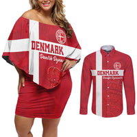 Custom Denmark Football Couples Matching Off Shoulder Short Dress and Long Sleeve Button Shirt Danish Dynamite Go Champion