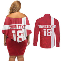 Custom Denmark Football Couples Matching Off Shoulder Short Dress and Long Sleeve Button Shirt Danish Dynamite Go Champion