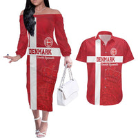 Custom Denmark Football Couples Matching Off The Shoulder Long Sleeve Dress and Hawaiian Shirt Danish Dynamite Go Champion