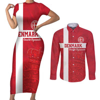 Custom Denmark Football Couples Matching Short Sleeve Bodycon Dress and Long Sleeve Button Shirt Danish Dynamite Go Champion