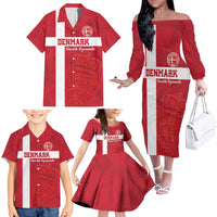 Custom Denmark Football Family Matching Off The Shoulder Long Sleeve Dress and Hawaiian Shirt Danish Dynamite Go Champion