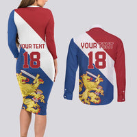 Custom Netherlands Football Couples Matching Long Sleeve Bodycon Dress and Long Sleeve Button Shirt Come On Holland