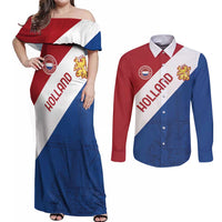 Custom Netherlands Football Couples Matching Off Shoulder Maxi Dress and Long Sleeve Button Shirt Come On Holland