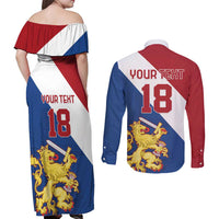 Custom Netherlands Football Couples Matching Off Shoulder Maxi Dress and Long Sleeve Button Shirt Come On Holland