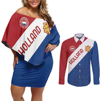 Custom Netherlands Football Couples Matching Off Shoulder Short Dress and Long Sleeve Button Shirt Come On Holland