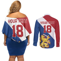 Custom Netherlands Football Couples Matching Off Shoulder Short Dress and Long Sleeve Button Shirt Come On Holland