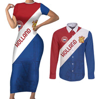 Custom Netherlands Football Couples Matching Short Sleeve Bodycon Dress and Long Sleeve Button Shirt Come On Holland