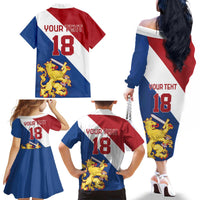 Custom Netherlands Football Family Matching Off The Shoulder Long Sleeve Dress and Hawaiian Shirt Come On Holland