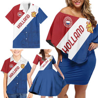 Custom Netherlands Football Family Matching Off Shoulder Short Dress and Hawaiian Shirt Come On Holland